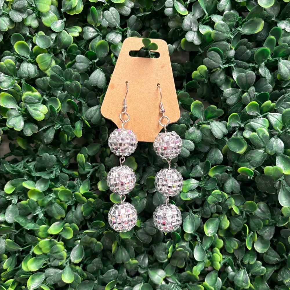 Elegant Silver Disco Ball Dangle Earrings